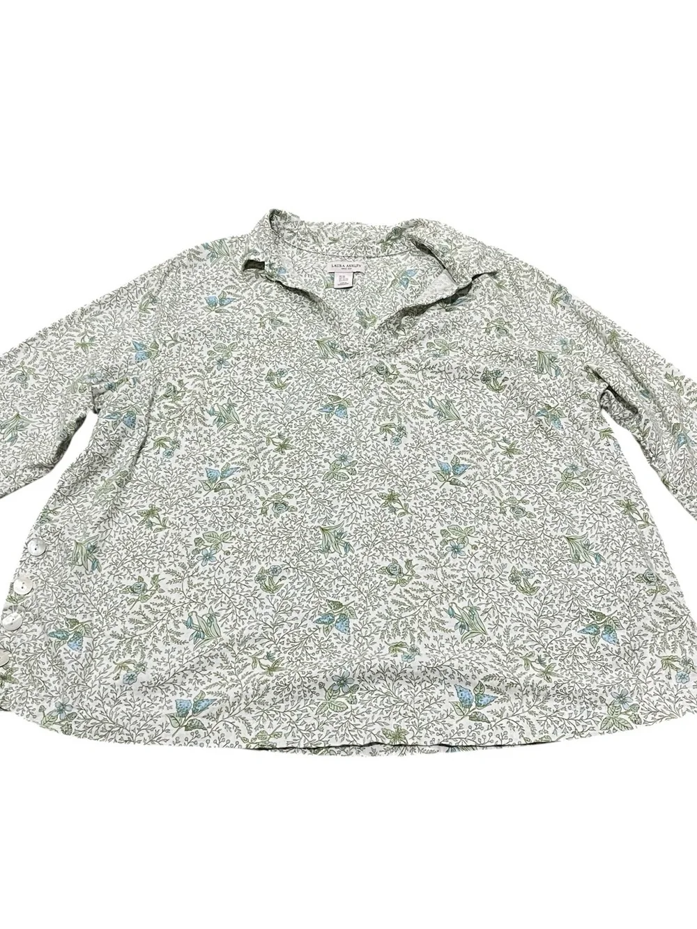 Laura Ashley Cottagecore Blue Green Floral Top 2X Romantic Prairie Blouse